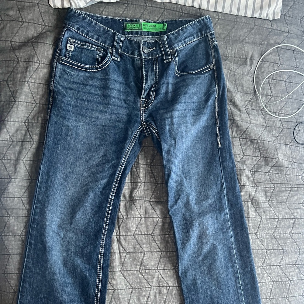 Men's Blue Straight Jeans 29x32 pistol straight rock and roll denim